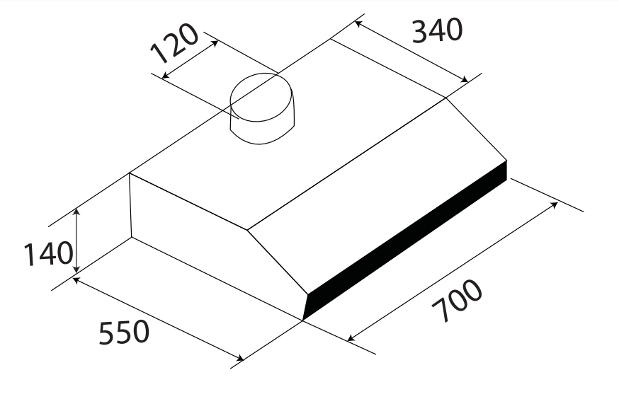 Máy hút mùi Kaff KF-70I - Kích thước lắp đặt sản phẩm
