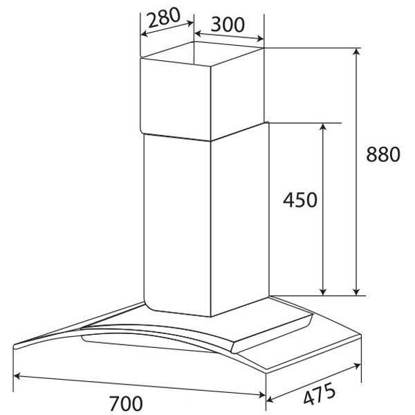 Máy hút mùi Kaff KF-GB027 - Kích thước lắp đặt sản phẩm