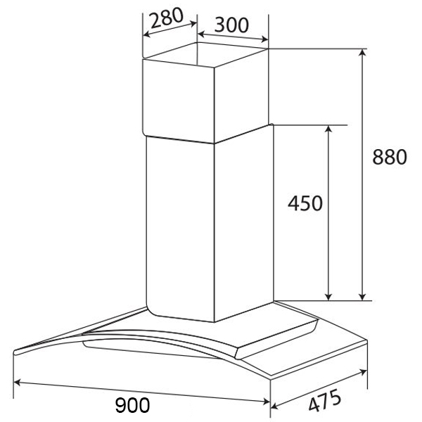 Máy hút mùi Kaff KF-GB029 - Kích thước lắp đặt sản phẩm