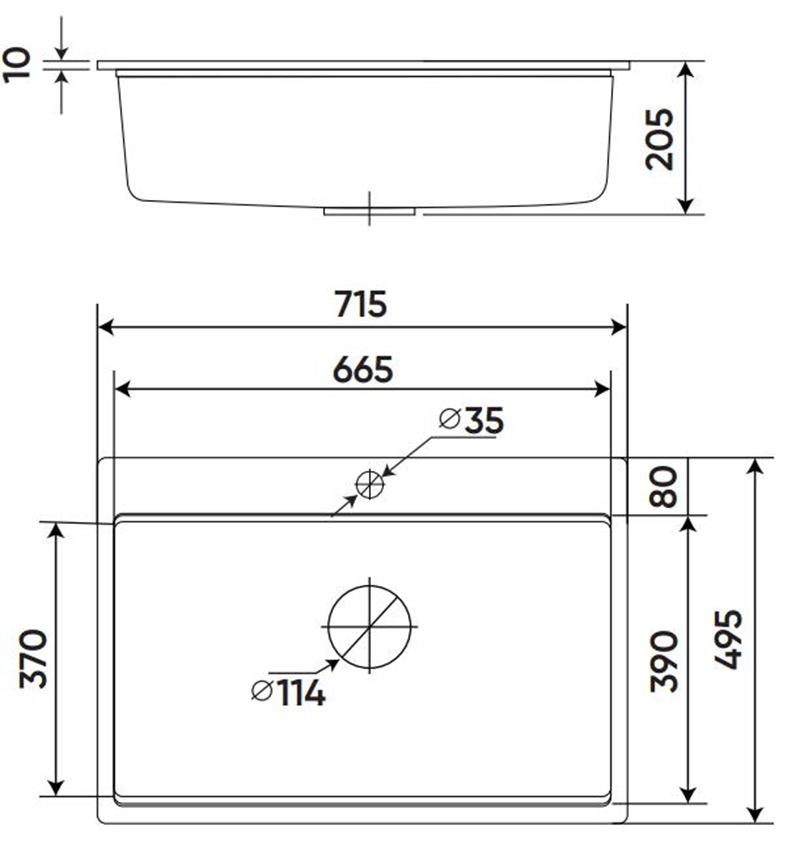 Chậu rửa Kaff KF-MONDY-715-D - Kích thước sản phẩm